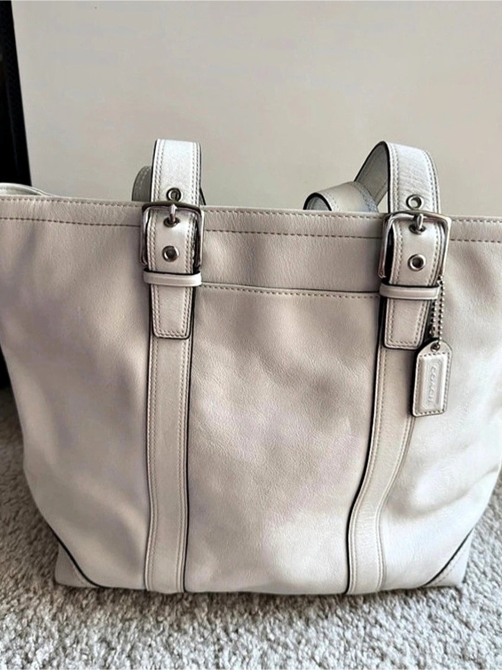 Coach Hamptons Leather Buckle Tote in White
